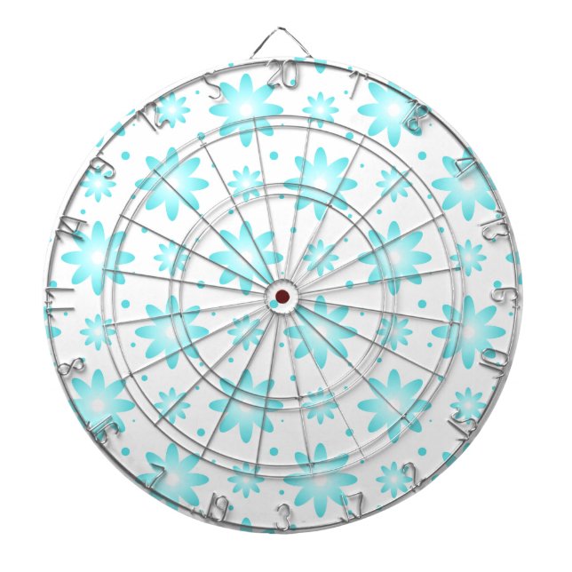 White and turquoise delicate daisy, dots pattern  dart board (Front)
