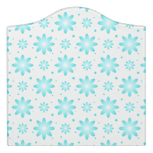 White and turquoise delicate daisy, dots pattern door sign