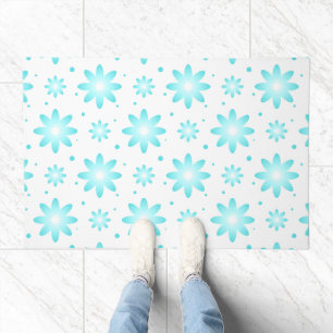 White and turquoise delicate daisy, dots pattern doormat