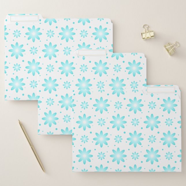 White and turquoise delicate daisy, dots pattern  file folder (Set)