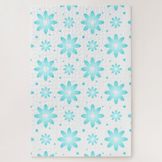 White and turquoise delicate daisy, dots pattern  jigsaw puzzle (Vertical)