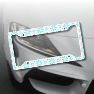 White and turquoise delicate daisy, dots pattern  license plate frame
