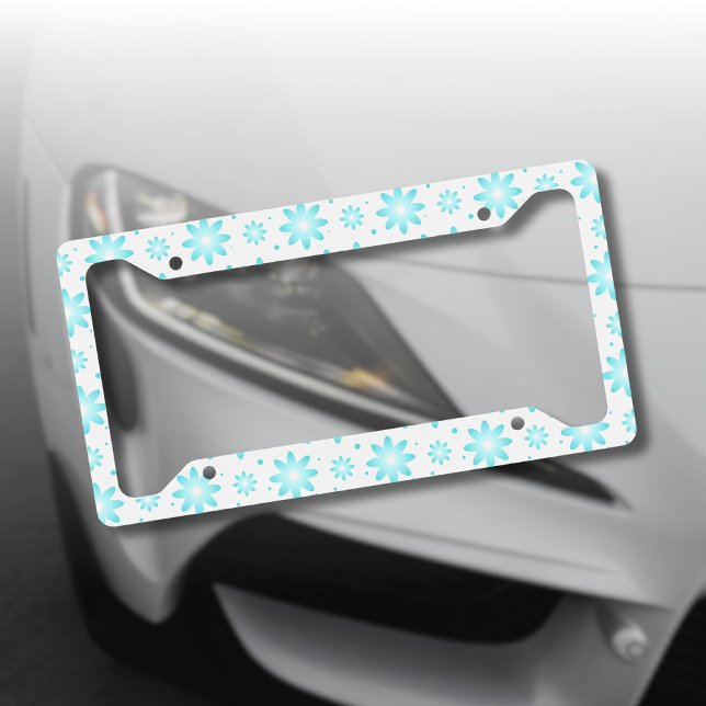 White and turquoise delicate daisy, dots pattern  license plate frame (Creator Uploaded)