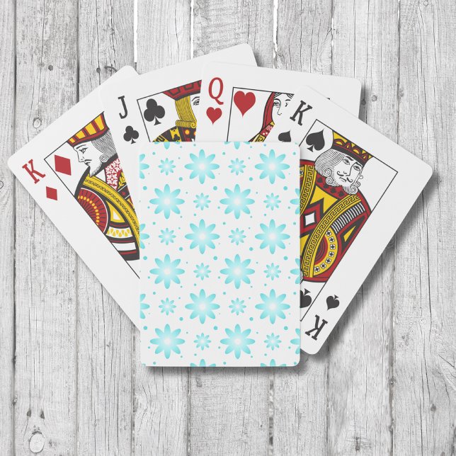 White and turquoise delicate daisy, dots pattern  poker cards (Creator Uploaded)