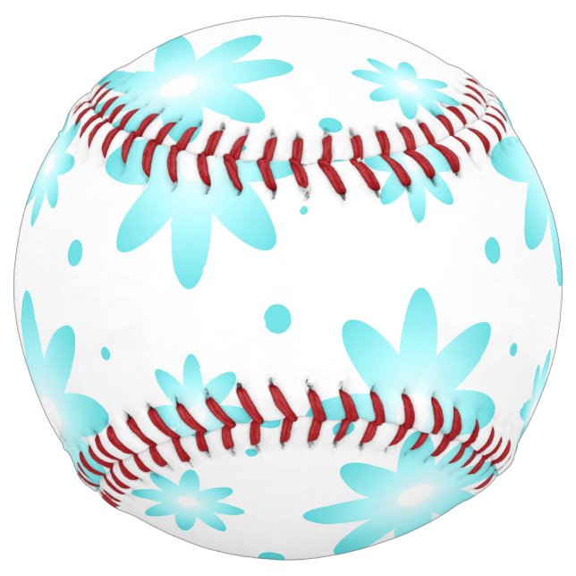 White and turquoise delicate daisy, dots pattern  softball (Front)