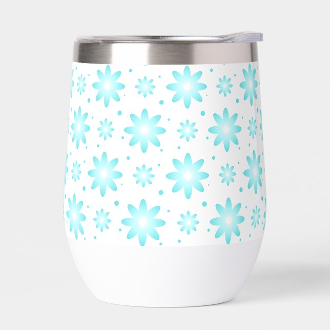 White and turquoise delicate daisy, dots pattern  thermal wine tumbler (Left)