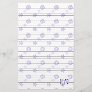White and Violet Floral Stationery Paper Monogram
