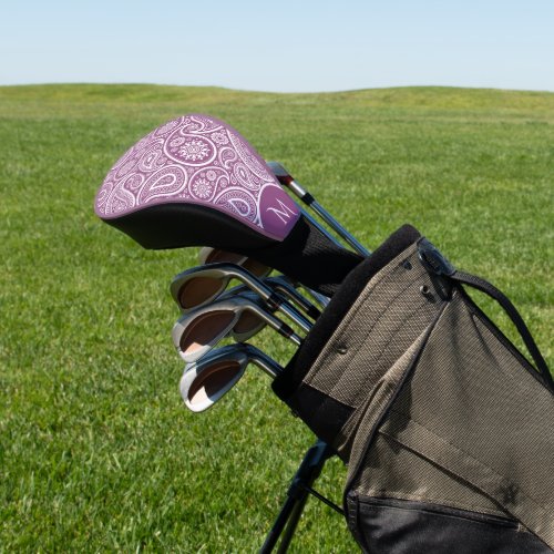 White and violet vintage paisley pattern golf head cover