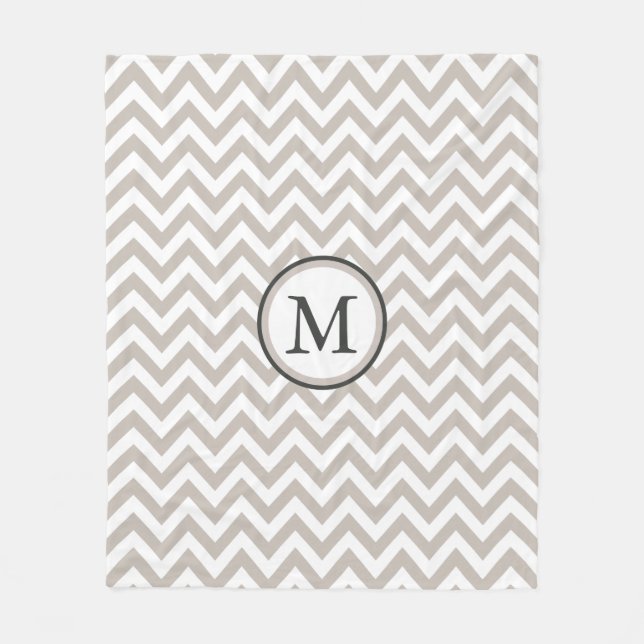 White And Warm Grey Chevron Pattern Monogram Fleece Blanket (Front)