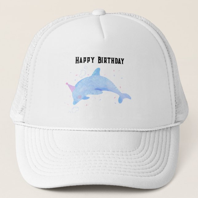 White and White dolphin Image Happy Birthday  Trucker Hat (Front)