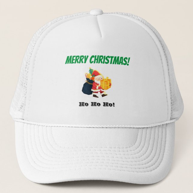White and White Merry Christmas Magic-Cap Top Trucker Hat (Front)