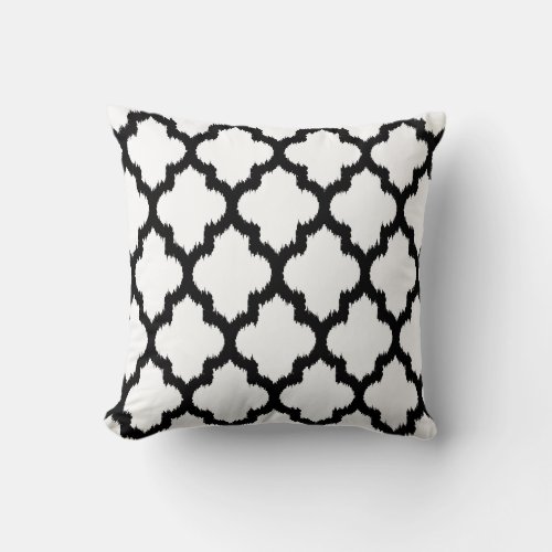 White And White Reversible Ikat Quatrefoil Pattern Throw Pillow