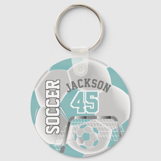 White and White Soccer ⚽ Ball  Sport Keychain (Front)