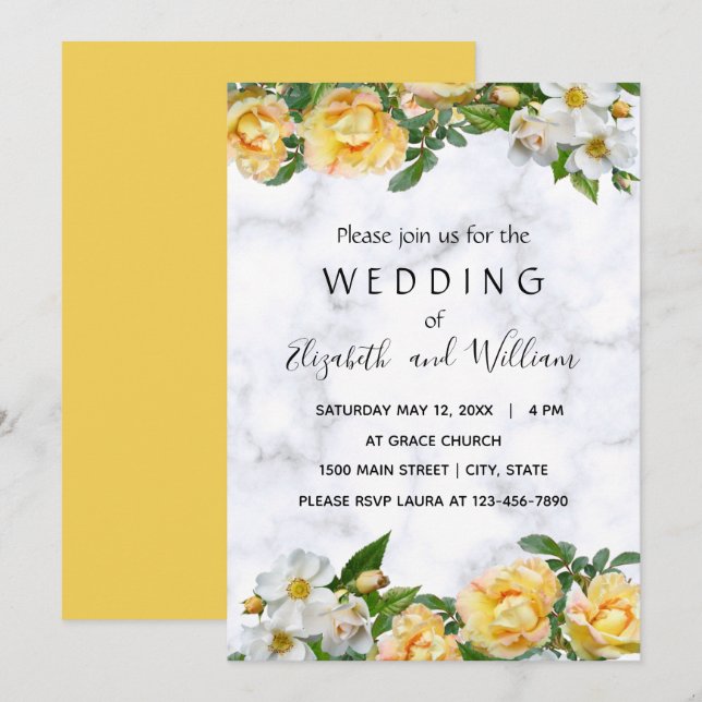 White and Yellow Blossom Delicate Wedding Invitation (Front/Back)