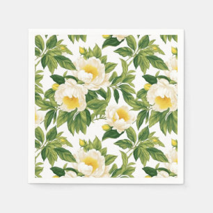 White and yellow Claire de Lune peonies Napkins