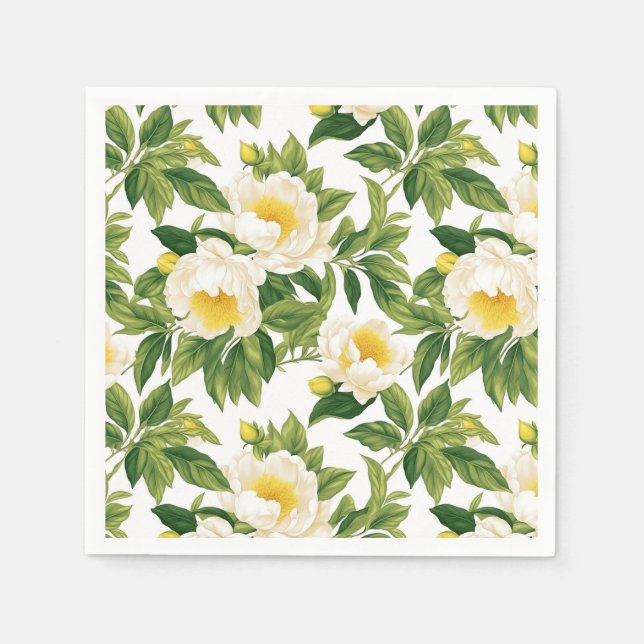 White and yellow Claire de Lune peonies Napkins (Front)
