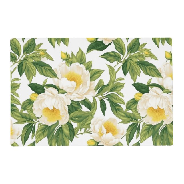 White and yellow Claire de Lune peonies Placemat (Front)