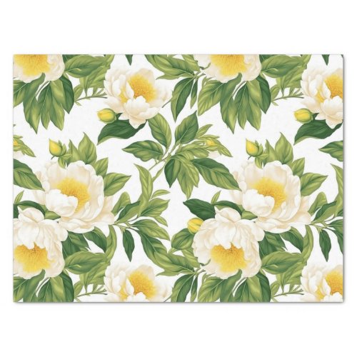 White and yellow Claire de Lune peonies Tissue Paper