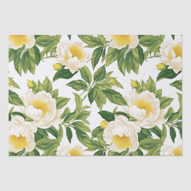 White and yellow Claire de Lune peonies Tissue Paper (Front)