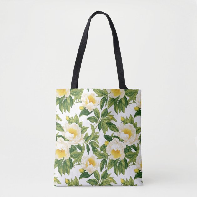 White and yellow Claire de Lune peonies Tote Bag | Zazzle