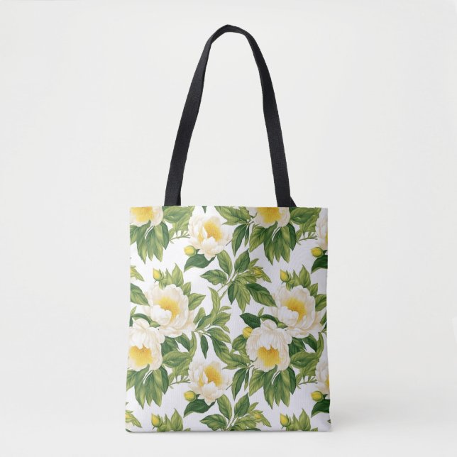 White and yellow Claire de Lune peonies Tote Bag (Front)