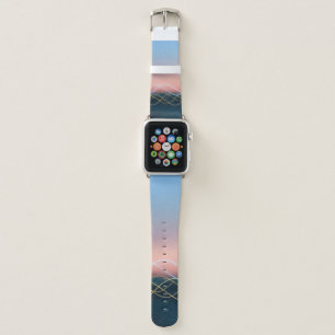 White and yellow curve lines apple watch band
