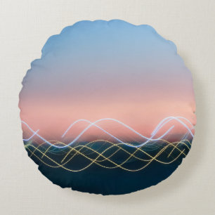 White and yellow curve lines round pillow