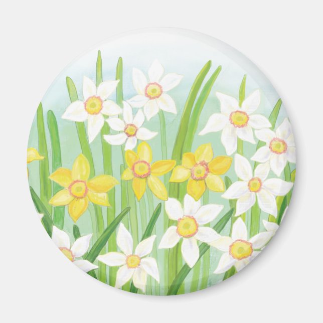 White and Yellow Daffodils Magnet (Front)