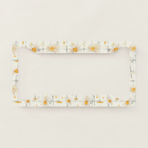 White and Yellow Daisies - Rustic Plaid Background License Plate Frame