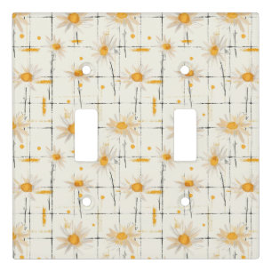 White and Yellow Daisies - Rustic Plaid Background Light Switch Cover