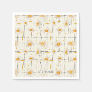 White and Yellow Daisies - Rustic Plaid Background Napkins