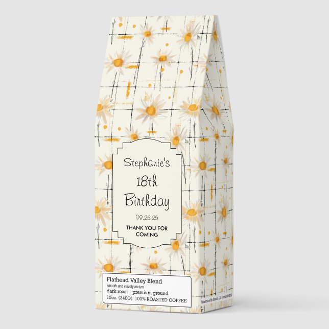 White and Yellow Daisies - Rustic Plaid Background Roasted Coffee (Front)