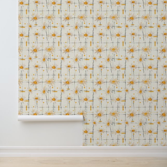 White and Yellow Daisies - Rustic Plaid Background Wallpaper (Application)