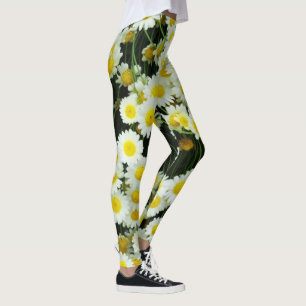 White And Yellow Daisy Buttons Leggings