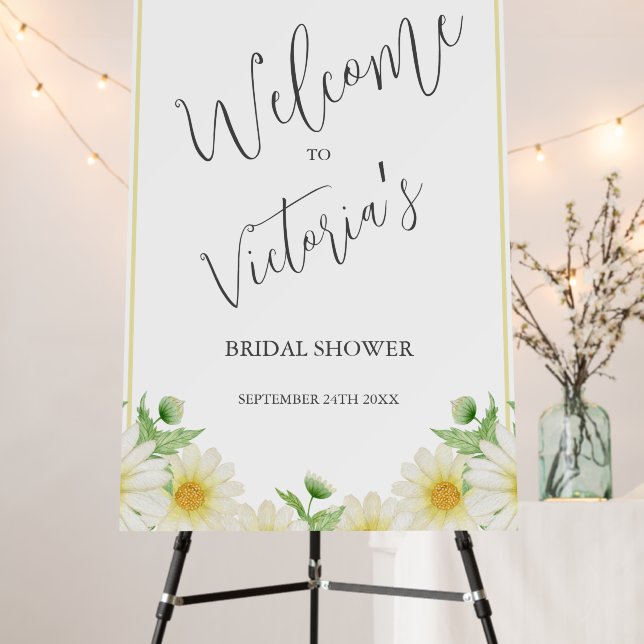 White and Yellow Daisy Floral Bridal Shower Foam Board (In Situ (Stand))