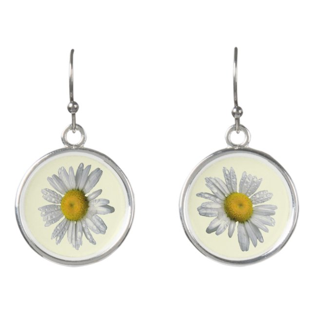 White and Yellow Daisy Flowers Drop Earrings (Front)