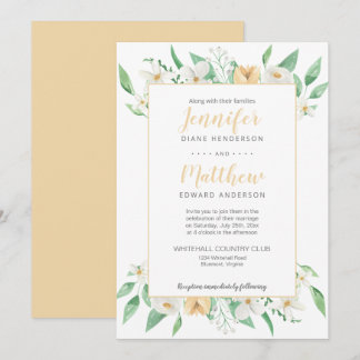 White and Yellow Floral Framed Floral Wedding Invitation