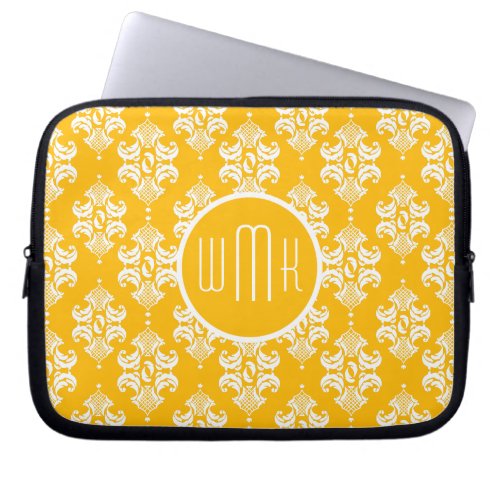 White And Yellow Floral Ornament Pattern Laptop Sleeve