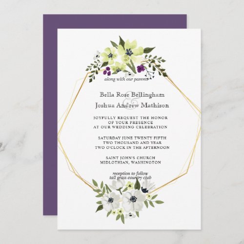 White and Yellow Floral with Gold Frame Wedding Invitation