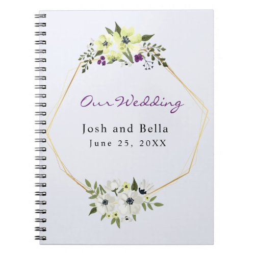 White and Yellow Floral with Gold Frame Wedding Notebook