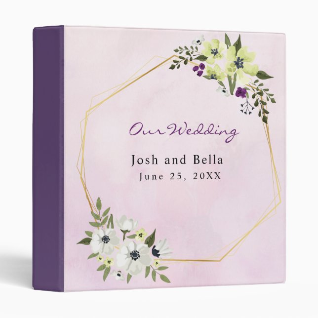 White and Yellow Floral with Gold Wedding 3 Ring Binder (Front/Spine)