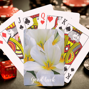 White and Yellow Flowers Good Luck Poker Cards