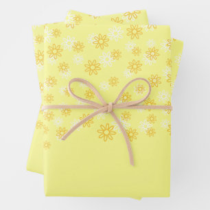 White and Yellow Flowers on Pastel Yellow Wrapping Paper Sheets