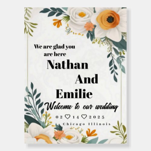 White and yellow flowers sign wedding 