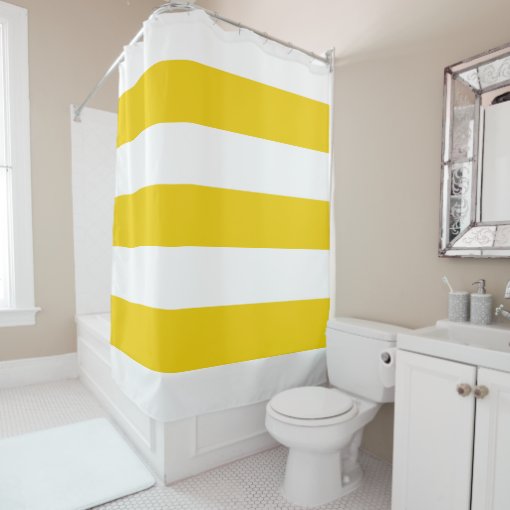 White and Yellow Horizontal Stripes Shower Curtain | Zazzle