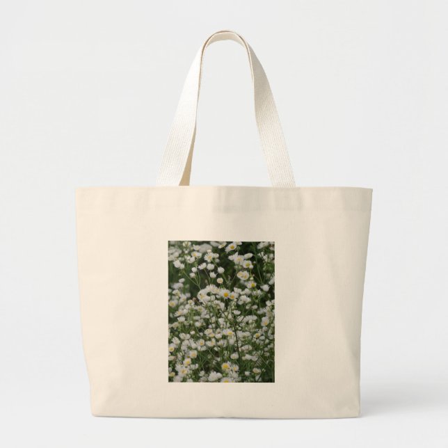 White and Yellow Mini little Daisy Aster flowers Large Tote Bag (Front)