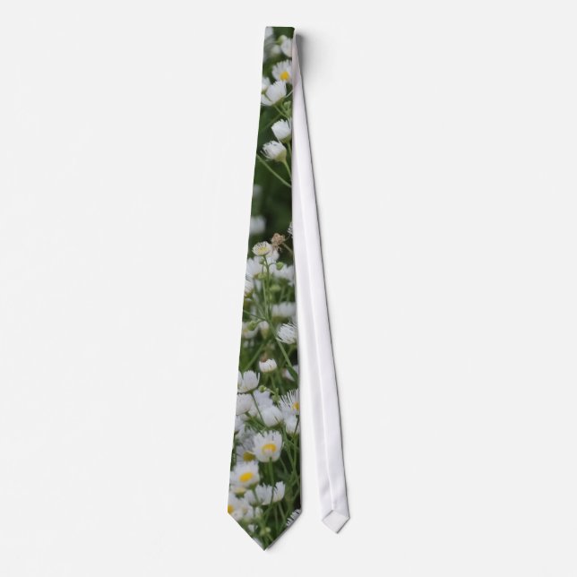 White and Yellow Mini little Daisy Aster flowers Tie (Front)