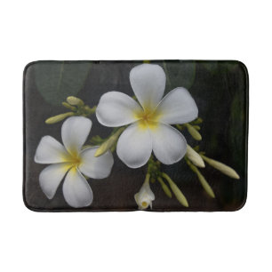 White and Yellow Plumeria Bath Mat