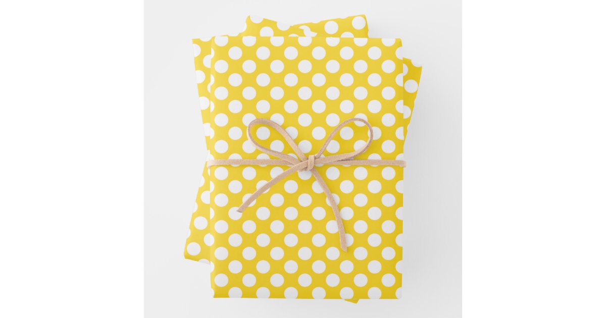 White polka dots on lemon yellow wrapping paper, Zazzle