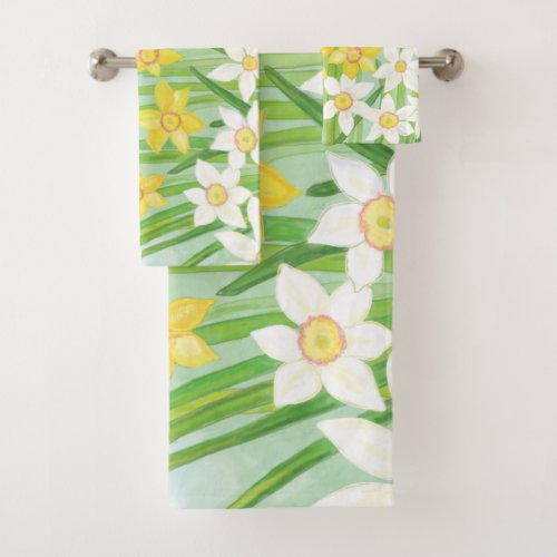 White and Yellow Spring Daffodils  Bath Towel Set